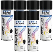 Kit 6 Tekspray Tinta Super Color Alta Temperatura Preto Brilhante 350ml