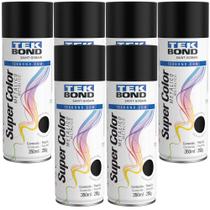 Kit 6 Tekspray Tinta Super Color Metálico Preto 350ml