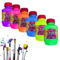 Kit 6 Tempera Guache Neon 220 ml Potão Radex 1 Cor de Cada