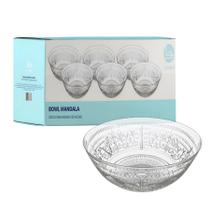 Kit 6 Tigela Bowl Mandala De Vidro Travessa Redonda Sobremesa Fruta Saladeira 400ml