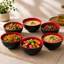 Kit 6 Tigelas Japonesas Melamina Preta Vermelha 700ml Bowl Salada Sopa Frutas Macarrão Restaurante Mesa Posta Oriental R Kit 6 Tigelas Japonesas Melamina Preta Vermelha 700ml Bowl Salada Sopa Frutas Macarrão Restaurante Mesa Posta Oriental R