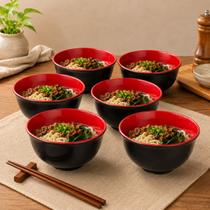 Kit 6 Tigelas Orientais 850ml Preta Vermelha Bowl Ramen Sopa Açaí Salada 15cm