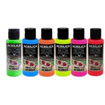 Kit 6 Tinta Acrilica Fosca Neon 60ml Acrilex Kit 6 Tinta Acrilica Fosca Neon 60ml Acrilex