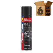 Kit 6 Tinta Spray Chemicolor Alta Temperatura Preto Fosco 350ml