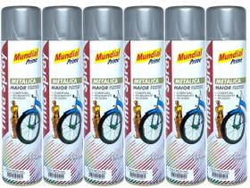 Kit 6 Tinta Spray Prata Metalico 400ml Mundial Prime