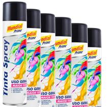 Kit 6 Tinta Spray Uso Geral Preto Brilhante Mundial Prime