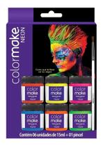 Kit 6 Tintas Facial Color Make Maquiagem Festa Neon Fluor Brilha na Luz Negra