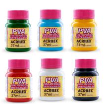 Kit 6 Tintas Foscas Para Artesanato Pva 37ml Acrilex Kit 6 Tintas Foscas Para Artesanato Pva 37ml Acrilex