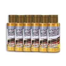 Kit 6 Tintas Metal Colors Acrílica 60Ml Dourado 598 Acrilex