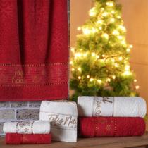 Kit 6 Toalha de Rosto Feliz Natal Bordada Jacquard 45x68cm Kit 6 Toalha de Rosto Feliz Natal Bordada Jacquard 45x68cm