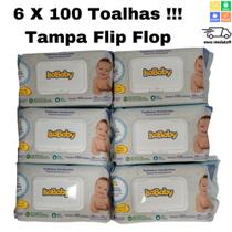 Kit 6 Toalhas Umedecidas Lenço Infantil Isababy Tradicional com 100 Unidades Tampa Flip Flop