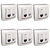 Kit 6 Tomada Sobrepor Rj45 + Rj11 Cat6 Branca Pial 675049