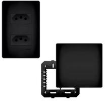 Kit 6 Tomadas Duplas 20a Tripolar + Placa Cega Espelho C/suporte 4x4 Habitat Black - Fame Kit 6 Tomadas Duplas 20a Tripolar + Placa Cega Espelho C/suporte 4x4 Habitat Black - Fame