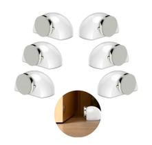 Kit 6 Trava Porta Magnético Imã Fixação C/ Adesivo Acabamento Branco Cor Branco Forma Oval