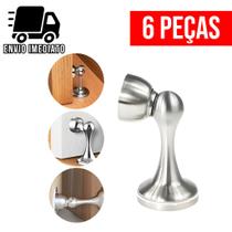 Kit 6 Trava Porta Magnético Prendedor de Aço Cromado Inox Slim com Imã e Fixador Parafusado
