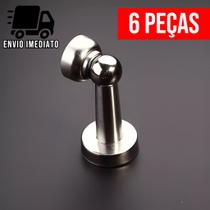 Kit 6 Trava Porta Magnético Prendedor de Aço Inox Cromado Slim com Imã e Fixador Parafusado