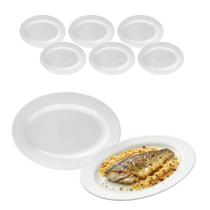 Kit 6 Travessa Bandeja Oval Rasa Opaline Branco 35cm Servir Kit 6 Travessa Bandeja Oval Rasa Opaline Branco 35cm Servir