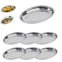 Kit 6 Travessa Oval Inox Funda Parmegiana Arroz 30cm