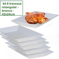 Kit 6 Travessa Saladeira Petisqueira Retangular Le Chef Branca Plástico 42X24X4CM