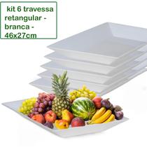 Kit 6 Travessa Saladeira Petisqueira Retangular Le Chef Branca Plástico 46x27x4CM