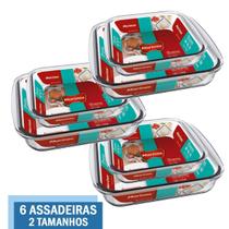 Kit 6 Travessas Assadeira Vidro 2 Tamanhos 1,1L 1,8L Marinex - NADIR FIGUEREIDO