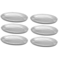 Kit 6 Travessas de Inox Oval 21cm Rasa Buffet Restaurante para Salada Petiscos Porções Kit 6 Travessas de Inox Oval 21cm Rasa Buffet Restaurante para Salada Petiscos Porções