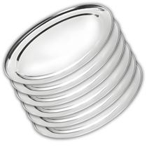 Kit 6 Travessas Oval Rasa Aço Inox 30cm Para Servir Alimentos Porções Cozinha Restaurante - Ke Home