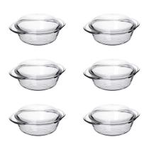Kit 6 Travessas Redonda Marinex 1L com Tampa de Vidro - Forma para salada molho Legumes forma