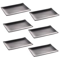 Kit 6 Travessas Retangulares de Melamina Pretas 24,5x16,5cm Comida Japonesa Sushi Sashimi
