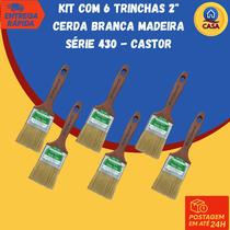 Kit 6 Trinchas Pratica 2" Cerda Branca Madeira Série 430 - Castor