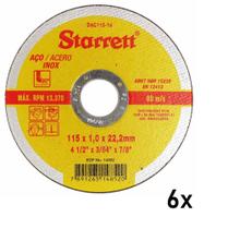 Kit 6 Un - Disco De Corte Inox 4.1/2" X 1mm X 7/8" - Starret *988*