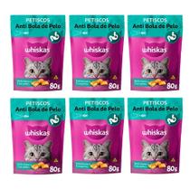 Kit 6 Un. Petisco Whiskas Temptations Anti Bola Pelo Gatos