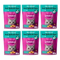 Kit 6 Un. Petisco Whiskas Temptations Anti Bola Pelo Gatos
