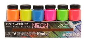 Kit 6 Uni Tinta Acrílica Neon Fluorescente 10ml Acrilex