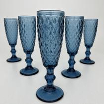 Kit 6 Unid. Taças De Champagne Bico Abacaxi Vidro 140ml Azul
