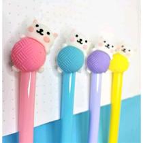 Kit 6 unidades de canetas em gel fofas formato gatinho novelo de lã divertida
