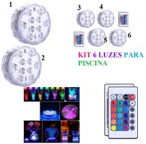 Kit 6 UNIDADES luz Piscina Led Rgb Colorida+controle Remoto