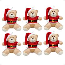 Kit 6 Ursinhos De Pelúcia Com Camiseta Natal Decoração Árvore Presente 20cm