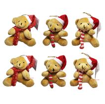 Kit 6 Ursinhos Pelúcia Gorro Natal Enfeite Árvore Natalina