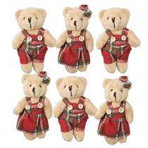 Kit 6 Urso De Natal Pelúcia Casal Ursinho Enfeite Natal 12cm