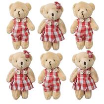 Kit 6 Urso De Natal Pelúcia Casal Ursinho Enfeite Natal 12cm