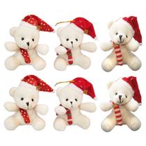 Kit 6 Ursos Branco Pelúcia Enfeite Decoração Árvore de Natal