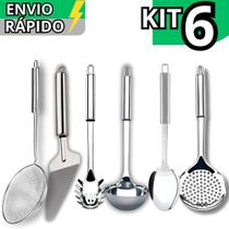 Kit 6 Utensílio Concha Escumadeira Espátula Bolo Colher Arroz Escumadeira Fritura e Pegador Massa