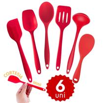 Kit 6 Utensílios de Silicone Cozinha Colher Concha Espátula 28,5cm