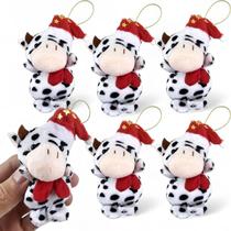 Kit 6 Vaquinhas Natalina Gorro Cachecol Fofinha Enfeite 8cm