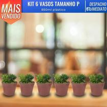 Kit 6 Vaso Plástico Tam P 850ML Decoração Plantas Jardim Flores Terracota