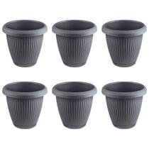 Kit 6 Vasos de Flor Plástico Pequeno c/Prato 1,4 Litros Moderno Decorativo