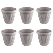 Kit 6 Vasos de Flor Plástico Pequeno c/Prato 1,4 Litros Moderno Decorativo