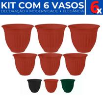 Kit 6 Vasos de Plástico Decorativo Plantas Dois Tamanhos