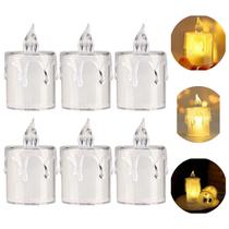 Kit 6 Velas LED Transparente Luz Eletrônica Decoração 6,5cm